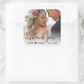 Elegant bruiloft fotoscript hart dank u vierkante sticker (Tas)