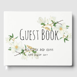 Elegant bruiloft gastenboek met magnolia
