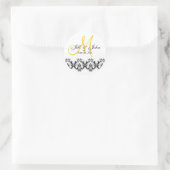 Elegant Bruiloft Geel Monogram Save the Date Ronde Sticker (Tas)
