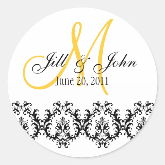 Elegant Bruiloft Geel Monogram Save the Date Ronde Sticker (Voorkant)