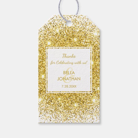 Elegant Bruiloft Gouden Confetti Dank u Favor Cadeaulabel (Voorkant)