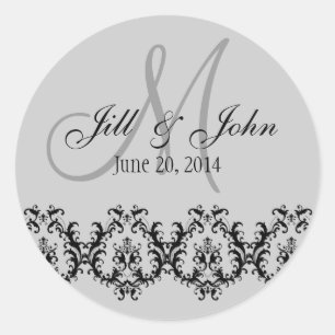 Elegant Bruiloft Grijs Monogram Save the Date Ronde Sticker