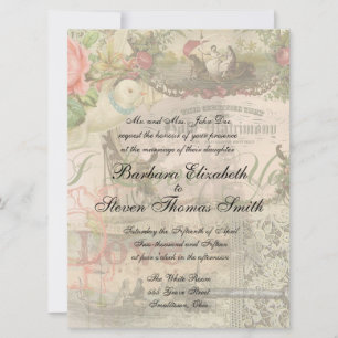 Elegant Bruiloft Huwelijk Antiek Vintage Kaart