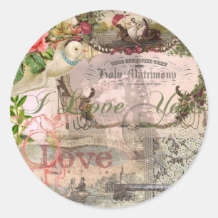 Elegant Bruiloft  Huwelijk Antiek Vintage Ronde Sticker