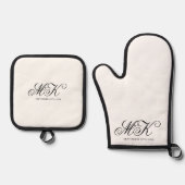 Elegant Bruiloft Koppels Initialen Script Monogram Ovenwant & Pannenlap Set (Voorkant)