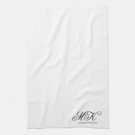 Elegant Bruiloft Koppels Initialen Script Monogram Theedoek (Verticaal)
