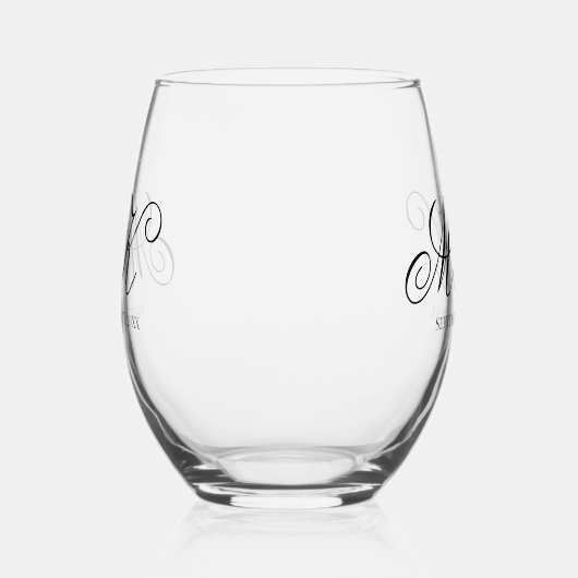 Elegant Bruiloft Koppels Initialen Script Monogram Wijnglas Zonder Voet (Rechts)