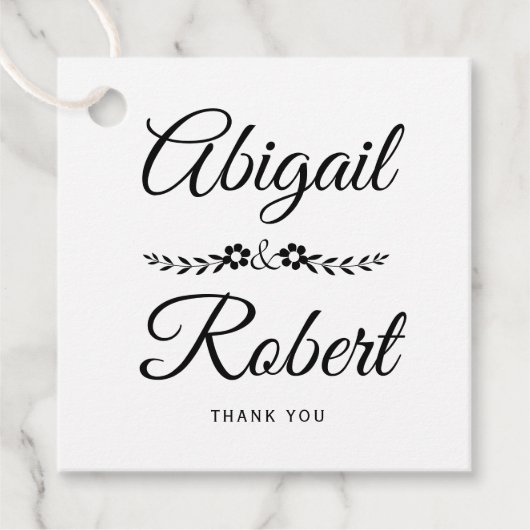 Elegant bruiloft met zwarte en witte bloemen bedankjes labels (Voorkant)