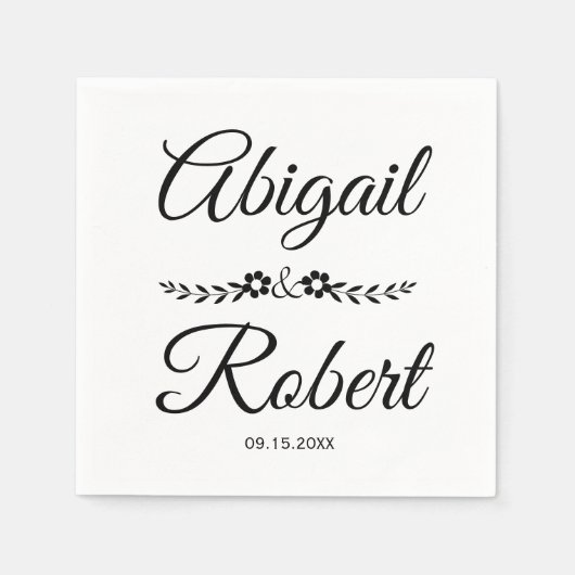 Elegant bruiloft met zwarte en witte typografie servet (Voorkant)