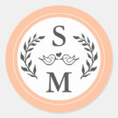 Elegant Bruiloft Modern Monogram Perzik Trendy Fav Ronde Sticker (Voorkant)