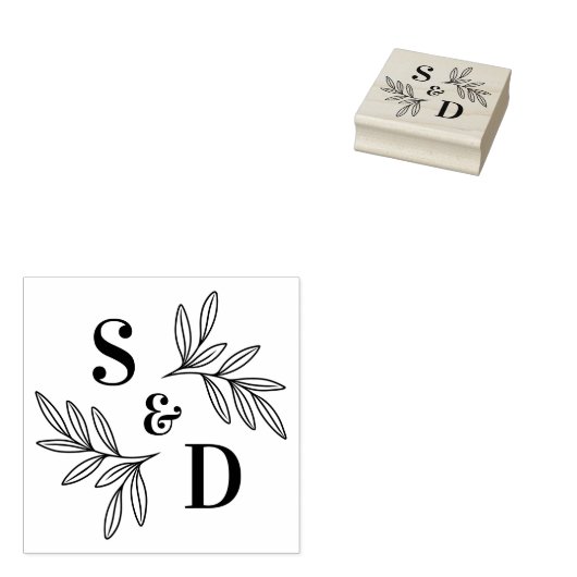 Elegant bruiloft monogram groene bladeren rubberstempel (Gestempeld)