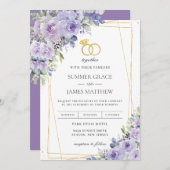 Elegant Bruiloft Paarse Lila Bloemen Gouden Ringen Kaart (Voorkant / Achterkant)