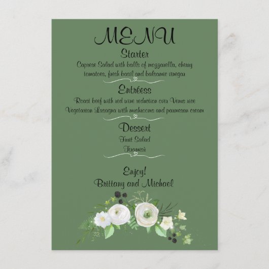 Elegant bruiloft platte menu (Voorkant)