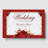 Elegant Bruiloft Rood Goud Wit Bloemen Gastenboek (Voorkant)