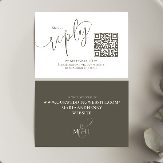 Elegant Bruiloft RSVP QR Code Eenvoudig Script Kaartje