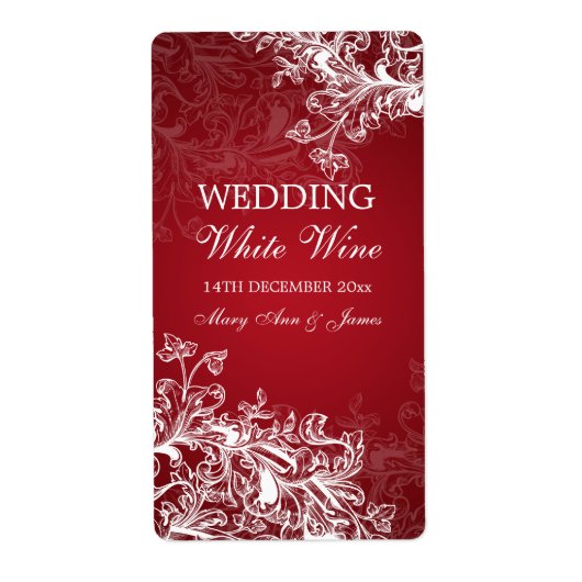 Elegant Bruiloft Wijnlabel wervelt rood Etiket (Voorkant)