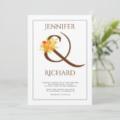 Elegant bruin ampersand, oranje rozen komen op bru kaart (Staand voorkant)