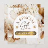 Elegant bruin bloemen cadeaubon (Voorkant / Achterkant)