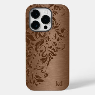 Elegant bruin bloemenkant op bruin Case-Mate iPhone 14 pro hoesje