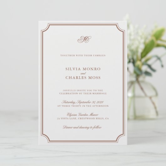 Elegant Bruin & Ecru Klassiek Script Bruiloft Kaart (Staand voorkant)