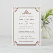 Elegant Bruin & Ecru Klassiek Script Wedding Crest Kaart (Staand voorkant)