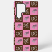 Elegant bruin en roze plaid samsung galaxy hoesje (Achterkant)