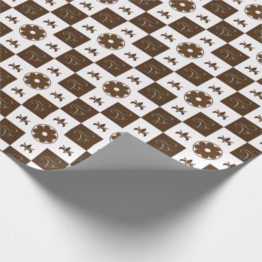 Elegant bruin en wit geruit patroon cadeaupapier (Hoek)