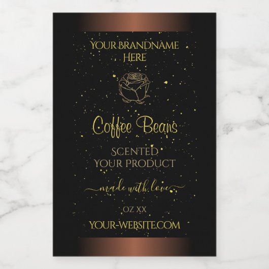 Elegant bruin etiket Gold Soft Glitter Roos (Enkel label)
