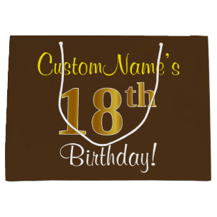 Elegant, bruin, Faux Gold 18th Birthday + naam Large Cadeauzakje