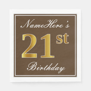 Elegant Bruin, Faux Gold 21ste verjaardag + naam Servet