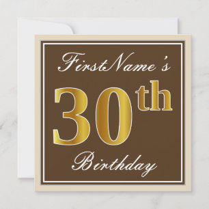 Elegant, bruin, Faux Gold 30th Birthday + naam Kaart