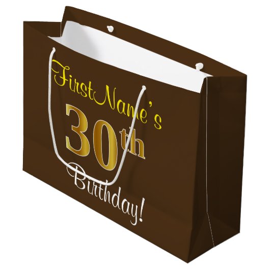 Elegant, bruin, Faux Gold 30th Birthday + naam Large Cadeautasje (Voorkant Gekanteld)