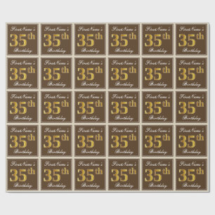 Elegant, bruin, Faux Gold 35th Birthday + naam Cadeaupapier