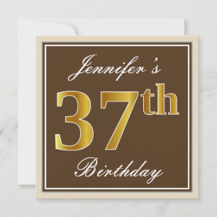 Elegant, bruin, Faux Gold 37th Birthday + naam Kaart