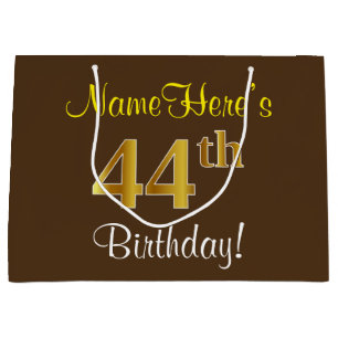 Elegant, bruin, Faux Gold 44th Birthday + naam Groot Cadeauzakje