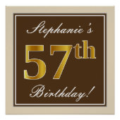 Elegant, bruin, Faux Gold 57th Birthday + naam Perfect Poster (Voorkant)