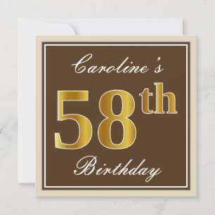 Elegant, bruin, Faux Gold 58th Birthday + naam Kaart