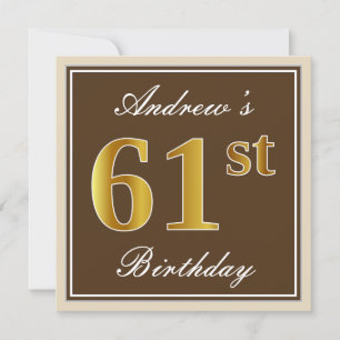 Elegant, bruin, Faux Gold 61st Birthday + naam Kaart