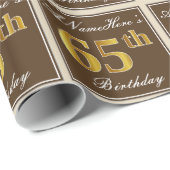 Elegant, bruin, Faux Gold 65th Birthday + naam Cadeaupapier (Rol Hoek)