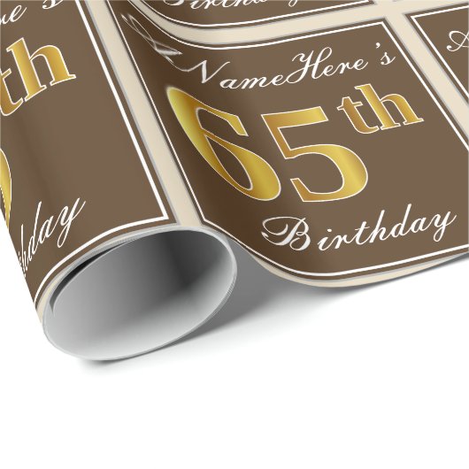 Elegant, bruin, Faux Gold 65th Birthday + naam Cadeaupapier (Rol Hoek)