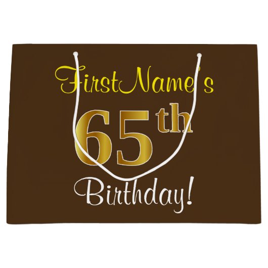 Elegant, bruin, Faux Gold 65th Birthday + naam Large Cadeautasje (Voorkant)