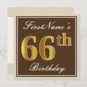 Elegant, bruin, Faux Gold 66th Birthday + naam Kaart (Voorkant / Achterkant)