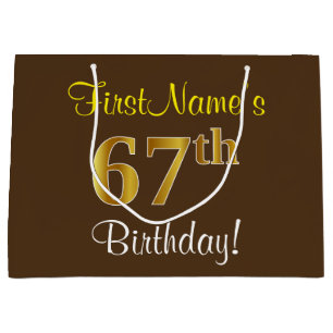 Elegant, bruin, Faux Gold 67th Birthday + naam Groot Cadeauzakje