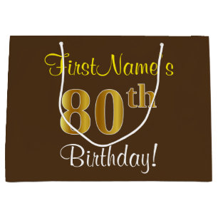 Elegant, bruin, Faux Gold 80th Birthday + naam Large Cadeauzakje
