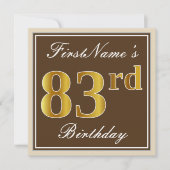 Elegant, bruin, Faux Gold 83rd Birthday + naam Kaart (Voorkant)