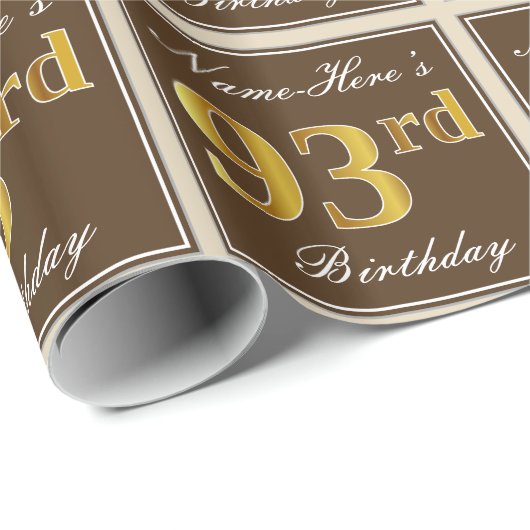 Elegant, bruin, Faux Gold 93rd Birthday + naam Cadeaupapier (Rol Hoek)