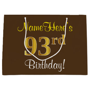 Elegant, bruin, Faux Gold 93rd Birthday + naam Large Cadeauzakje