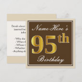 Elegant, bruin, Faux Gold 95th Birthday + naam Kaart (Voorkant / Achterkant)