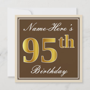 Elegant, bruin, Faux Gold 95th Birthday + naam Kaart