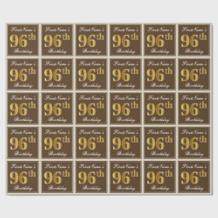 Elegant, bruin, Faux Gold 96th Birthday + naam Cadeaupapier